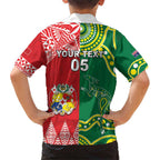 Custom Tonga XIII And Australia Kangaroos Family Matching Short Sleeve Bodycon Dress and Hawaiian Shirt Mate Maa Tongan Ngatu With Aboriginal