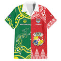 Custom Tonga XIII And Australia Kangaroos Family Matching Short Sleeve Bodycon Dress and Hawaiian Shirt Mate Maa Tongan Ngatu With Aboriginal