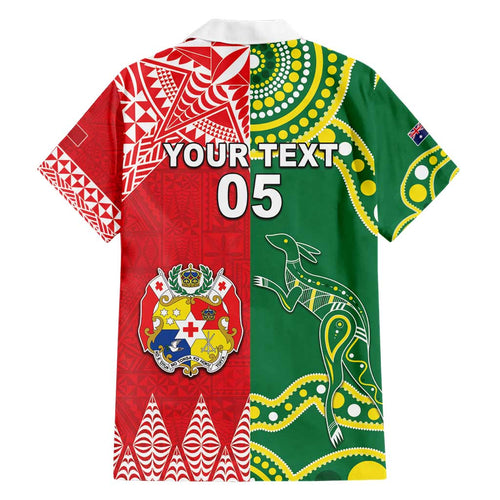 Custom Tonga XIII And Australia Kangaroos Family Matching Short Sleeve Bodycon Dress and Hawaiian Shirt Mate Maa Tongan Ngatu With Aboriginal