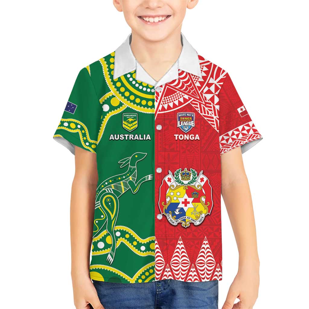 Custom Tonga XIII And Australia Kangaroos Family Matching Summer Maxi Dress and Hawaiian Shirt Mate Maa Tongan Ngatu With Aboriginal