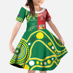 Custom Tonga XIII And Australia Kangaroos Kid Short Sleeve Dress Mate Maa Tongan Ngatu With Aboriginal