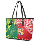 Custom Tonga XIII And Australia Kangaroos Leather Tote Bag Mate Maa Tongan Ngatu With Aboriginal