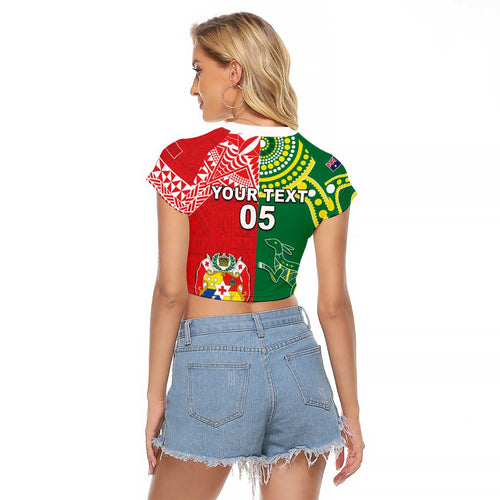 Custom Tonga XIII And Australia Kangaroos Raglan Cropped T Shirt Mate Maa Tongan Ngatu With Aboriginal