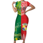 Custom Tonga XIII And Australia Kangaroos Short Sleeve Bodycon Dress Mate Maa Tongan Ngatu With Aboriginal