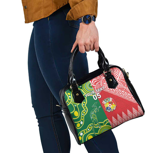 Custom Tonga XIII And Australia Kangaroos Shoulder Handbag Mate Maa Tongan Ngatu With Aboriginal