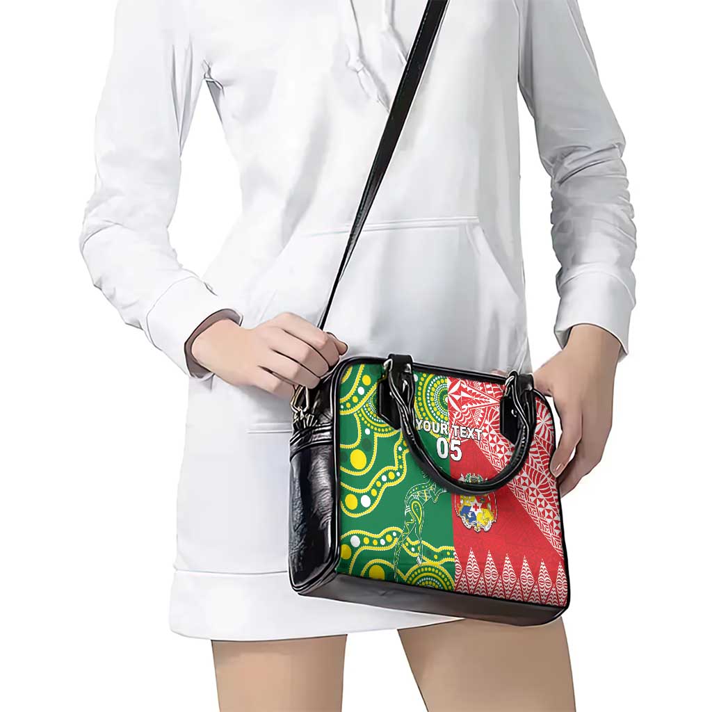 Custom Tonga XIII And Australia Kangaroos Shoulder Handbag Mate Maa Tongan Ngatu With Aboriginal