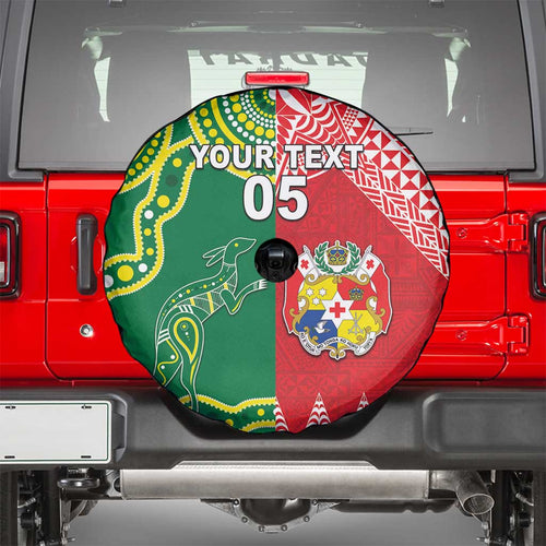 Custom Tonga XIII And Australia Kangaroos Spare Tire Cover Mate Maa Tongan Ngatu With Aboriginal
