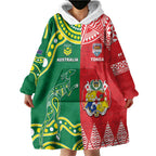 Custom Tonga XIII And Australia Kangaroos Wearable Blanket Hoodie Mate Maa Tongan Ngatu With Aboriginal