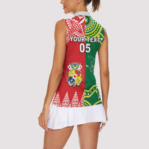 Custom Tonga XIII And Australia Kangaroos Women Sleeveless Polo Shirt Mate Maa Tongan Ngatu With Aboriginal