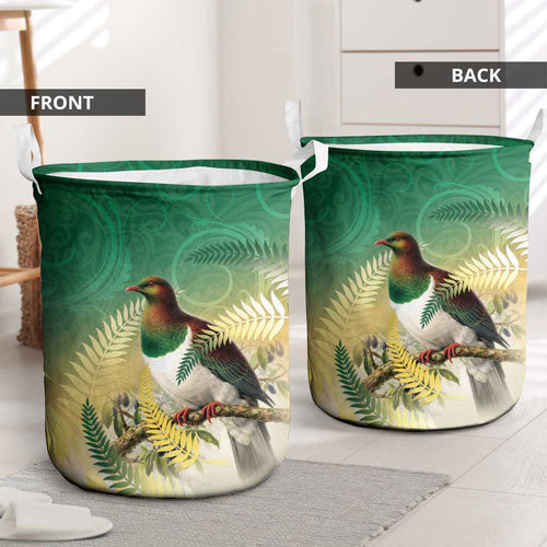 New Zealand Pigeon Kereru Laundry Basket Maori Fern Art Green Gradient - Aussie Hoodie