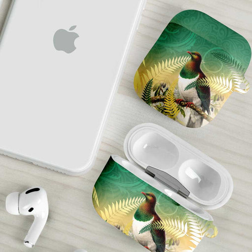 New Zealand Pigeon Kereru AirPods Case Maori Fern Art Green Gradient - Aussie Hoodie