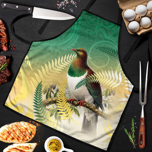 New Zealand Pigeon Kereru Apron Maori Fern Art Green Gradient - Aussie Hoodie