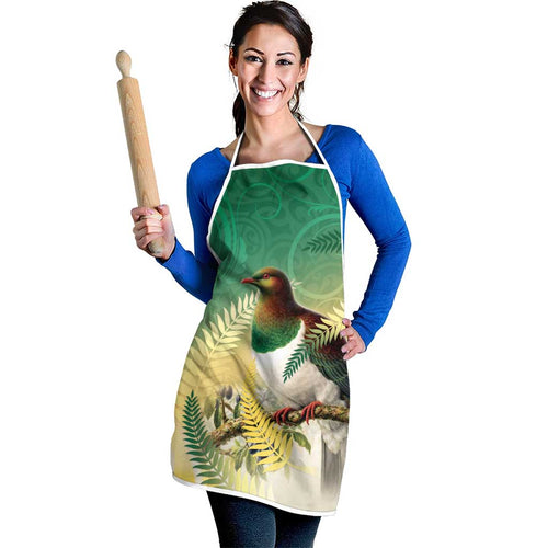 New Zealand Pigeon Kereru Apron Maori Fern Art Green Gradient - Aussie Hoodie