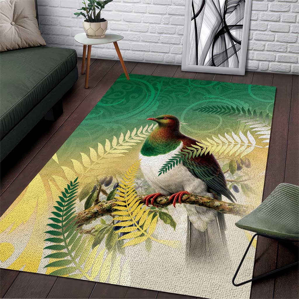 New Zealand Pigeon Kereru Area Rug Maori Fern Art Green Gradient - Aussie Hoodie