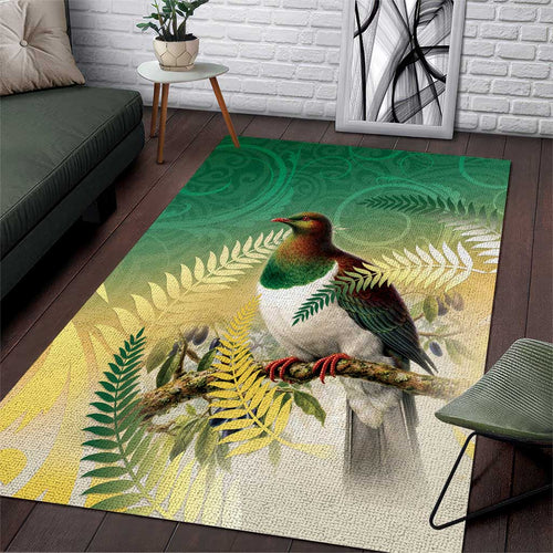 New Zealand Pigeon Kereru Area Rug Maori Fern Art Green Gradient - Aussie Hoodie