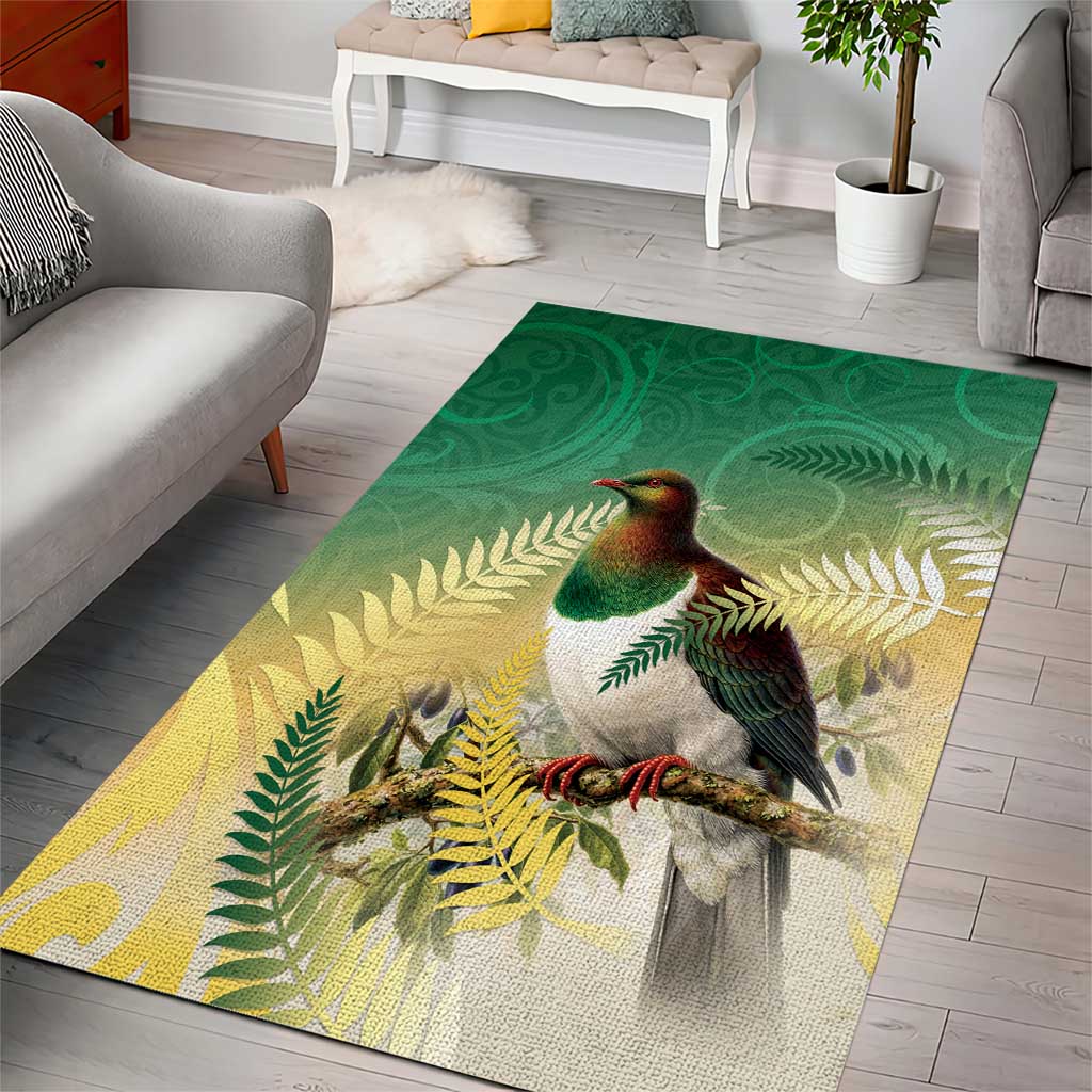 New Zealand Pigeon Kereru Area Rug Maori Fern Art Green Gradient - Aussie Hoodie
