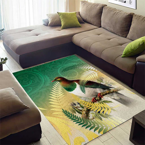 New Zealand Pigeon Kereru Area Rug Maori Fern Art Green Gradient - Aussie Hoodie