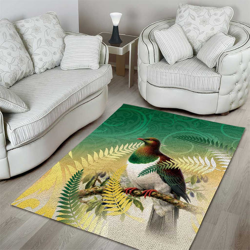 New Zealand Pigeon Kereru Area Rug Maori Fern Art Green Gradient - Aussie Hoodie