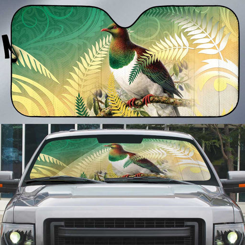 New Zealand Pigeon Kereru Auto Sun Shade Maori Fern Art Green Gradient - Aussie Hoodie