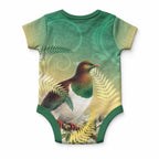 New Zealand Pigeon Kereru Baby Onesie Maori Fern Art Green Gradient