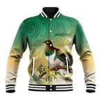 New Zealand Pigeon Kereru Baseball Jacket Maori Fern Art Green Gradient - Aussie Hoodie