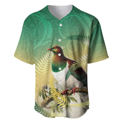 New Zealand Pigeon Kereru Baseball Jersey Maori Fern Art Green Gradient - Aussie Hoodie