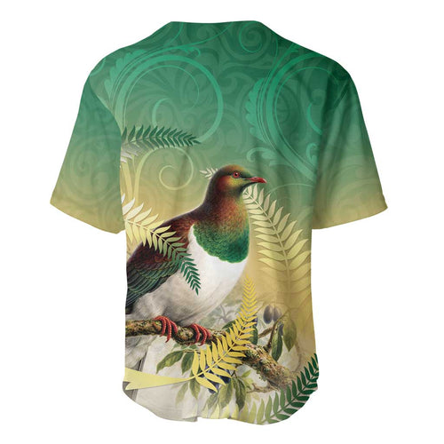 New Zealand Pigeon Kereru Baseball Jersey Maori Fern Art Green Gradient - Aussie Hoodie