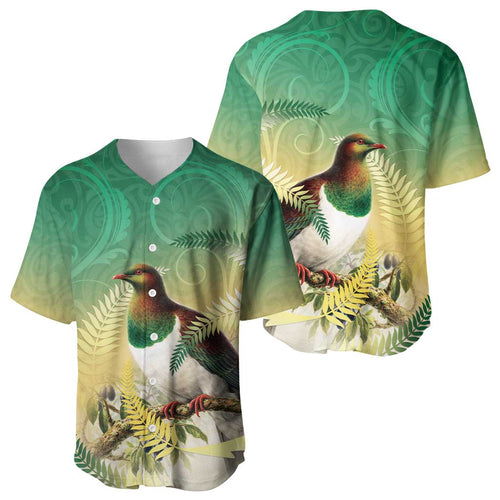 New Zealand Pigeon Kereru Baseball Jersey Maori Fern Art Green Gradient - Aussie Hoodie