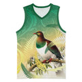 New Zealand Pigeon Kereru Basketball Jersey Maori Fern Art Green Gradient - Aussie Hoodie