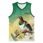New Zealand Pigeon Kereru Basketball Jersey Maori Fern Art Green Gradient - Aussie Hoodie