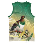 New Zealand Pigeon Kereru Basketball Jersey Maori Fern Art Green Gradient - Aussie Hoodie