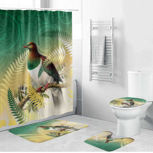 New Zealand Pigeon Kereru Bathroom Set Maori Fern Art Green Gradient - Aussie Hoodie