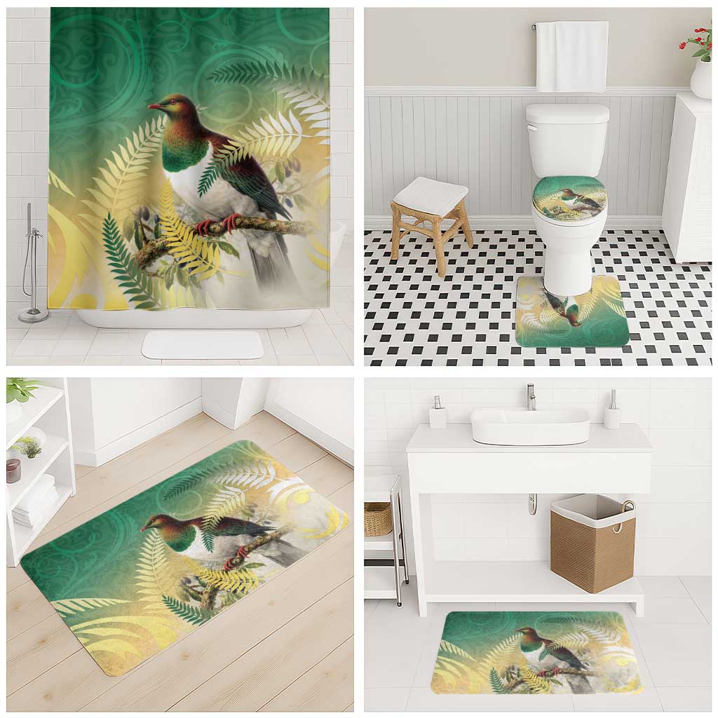 New Zealand Pigeon Kereru Bathroom Set Maori Fern Art Green Gradient - Aussie Hoodie