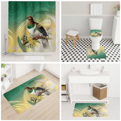 New Zealand Pigeon Kereru Bathroom Set Maori Fern Art Green Gradient - Aussie Hoodie