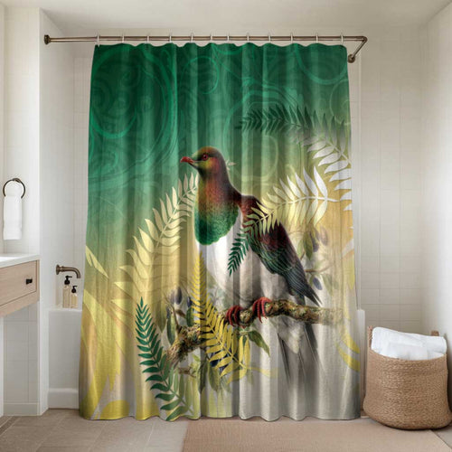 New Zealand Pigeon Kereru Bathroom Set Maori Fern Art Green Gradient - Aussie Hoodie