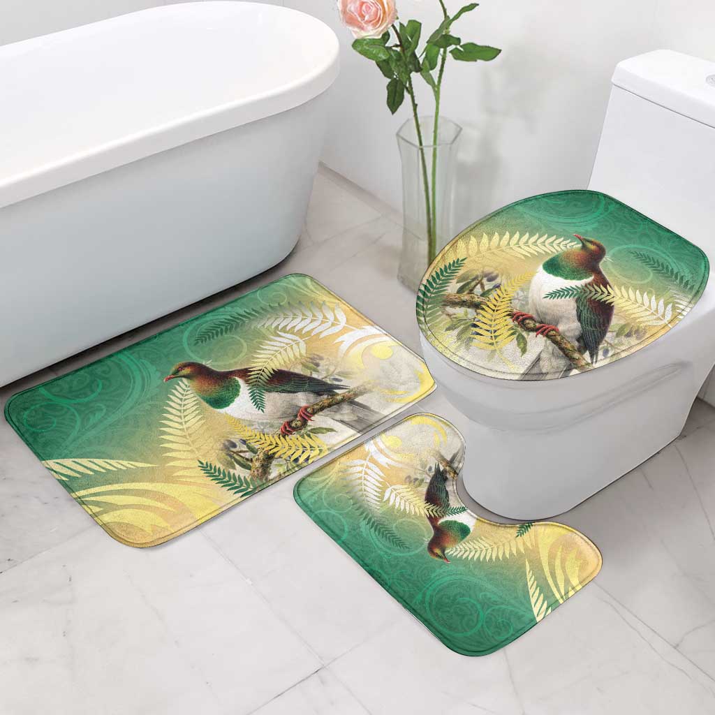 New Zealand Pigeon Kereru Bathroom Set Maori Fern Art Green Gradient - Aussie Hoodie