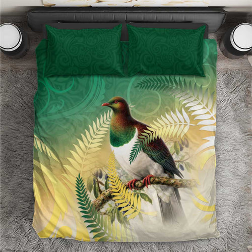 New Zealand Pigeon Kereru Bedding Set Maori Fern Art Green Gradient - Aussie Hoodie