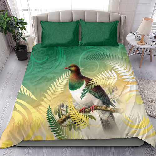 New Zealand Pigeon Kereru Bedding Set Maori Fern Art Green Gradient - Aussie Hoodie