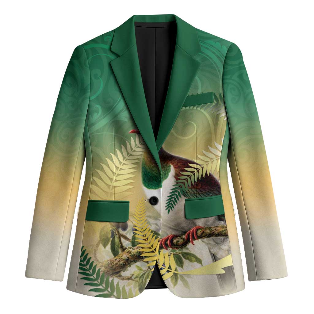 New Zealand Pigeon Kereru Blazer Maori Fern Art Green Gradient - Aussie Hoodie