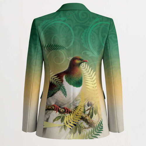 New Zealand Pigeon Kereru Blazer Maori Fern Art Green Gradient - Aussie Hoodie
