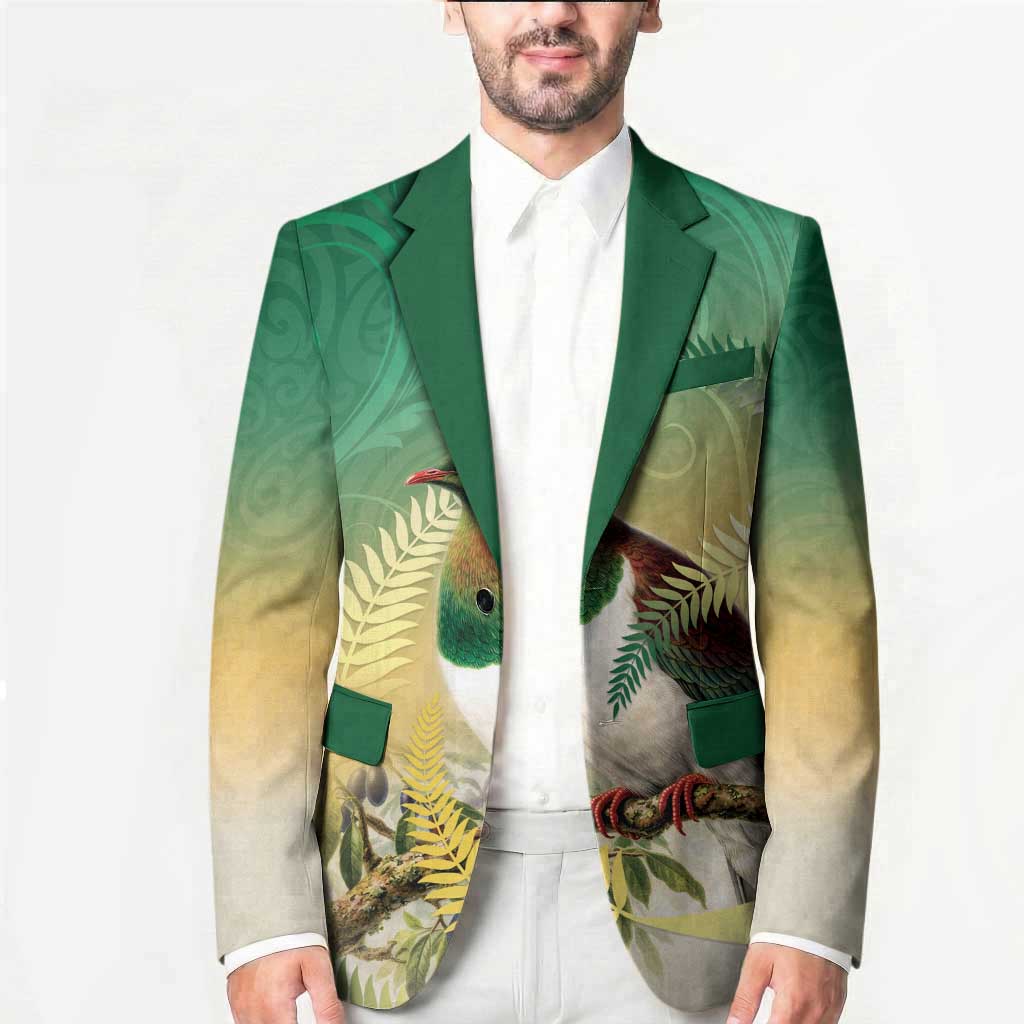 New Zealand Pigeon Kereru Blazer Maori Fern Art Green Gradient - Aussie Hoodie