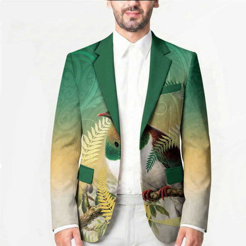 New Zealand Pigeon Kereru Blazer Maori Fern Art Green Gradient - Aussie Hoodie