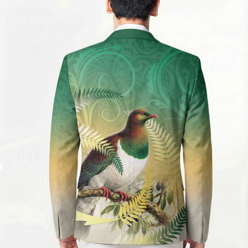 New Zealand Pigeon Kereru Blazer Maori Fern Art Green Gradient - Aussie Hoodie