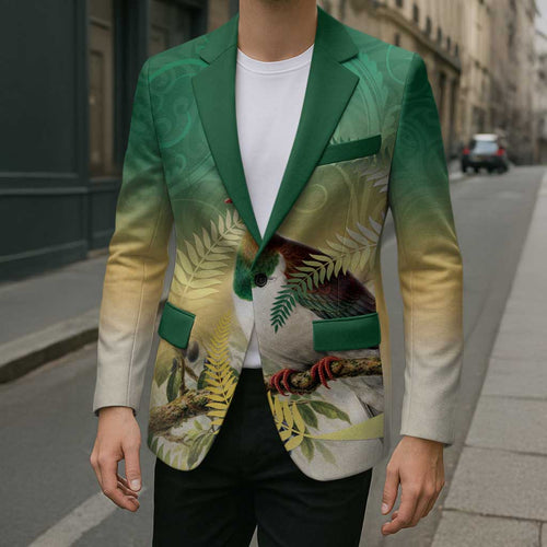 New Zealand Pigeon Kereru Blazer Maori Fern Art Green Gradient - Aussie Hoodie