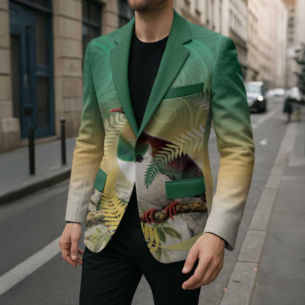 New Zealand Pigeon Kereru Blazer Maori Fern Art Green Gradient - Aussie Hoodie