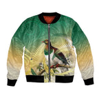 New Zealand Pigeon Kereru Bomber Jacket Maori Fern Art Green Gradient - Aussie Hoodie
