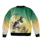 New Zealand Pigeon Kereru Bomber Jacket Maori Fern Art Green Gradient - Aussie Hoodie