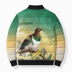 New Zealand Pigeon Kereru Bomber Puffer Jacket Maori Fern Art Green Gradient - Aussie Hoodie
