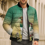 New Zealand Pigeon Kereru Bomber Puffer Jacket Maori Fern Art Green Gradient - Aussie Hoodie