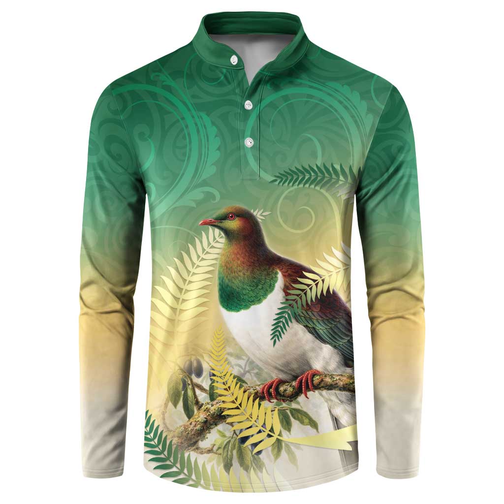 New Zealand Pigeon Kereru Button Sweatshirt Maori Fern Art Green Gradient - Aussie Hoodie